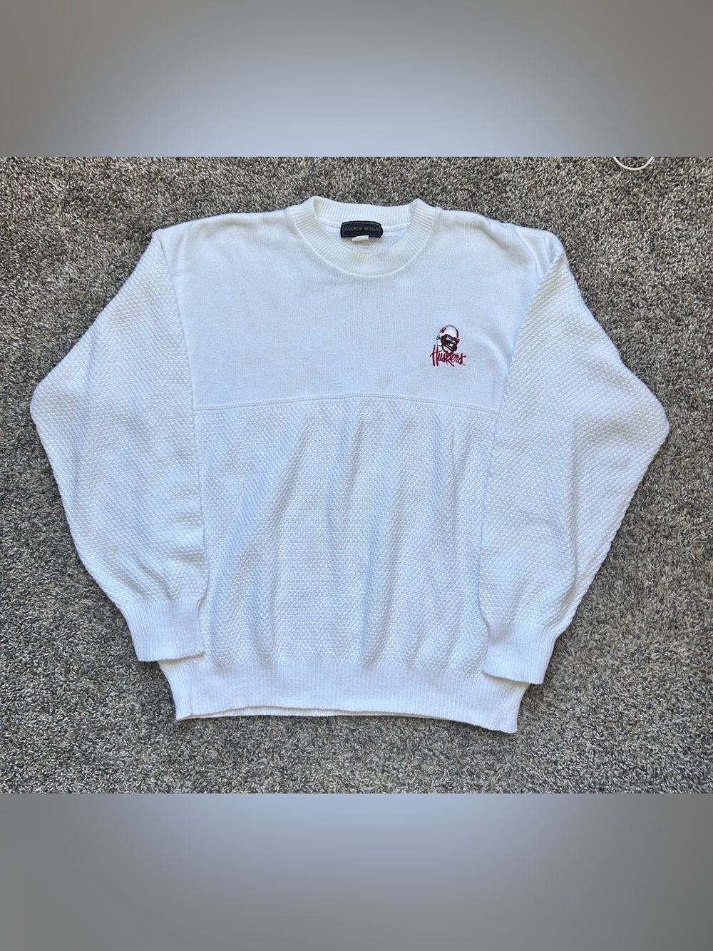 Vintage Nebraska Cornhusker Andrew Rohan White Men’s Sweater XL - Picture 1 of 9